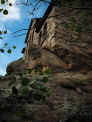 Chapel on the Rock in Allenspark CO, recalling Matthew 7 in the Bible: "24 “Everyone then who hears these words of mine and does them will be like a wise man who built his house on the rock. 25 And the rain fell, and the floods came, and the winds blew and beat on that house, but it did not fall, because it had been founded on the rock." photo © 2010 L. Eilee S. George